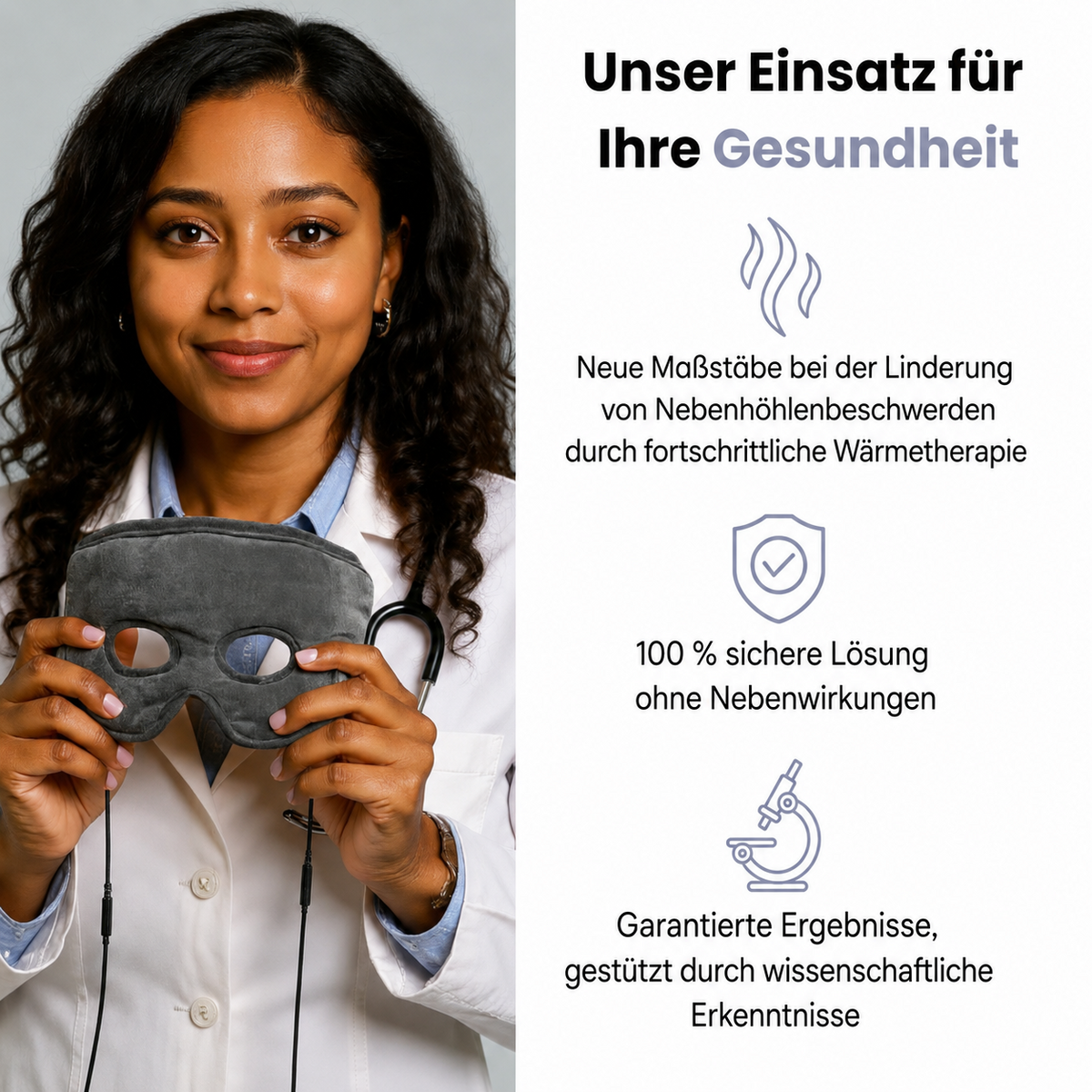 Übersicht der Produkteigenschaften der ThermoRelief Wärmemaske
