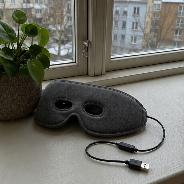 Die Maske auf einer Fensterbank neben einer Zimmerpflanze