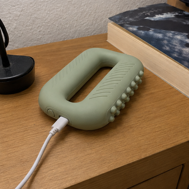 L'appareil se charge sur une table de chevet, le câble USB est branché
