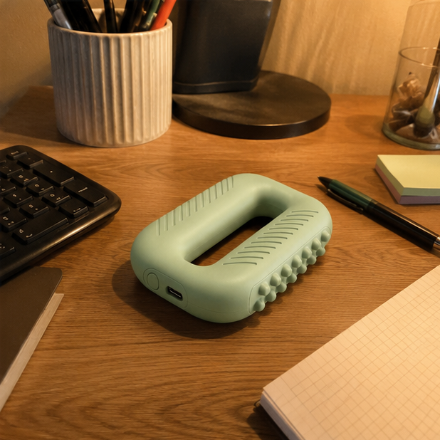 L'appareil sur un bureau à côté du clavier et du carnet de notes