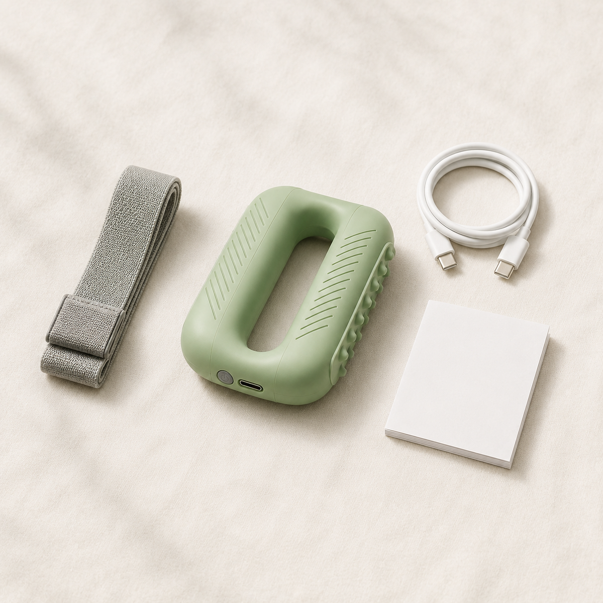 Le Vibrelle dans son emballage avec sangle velcro et câble USB-C