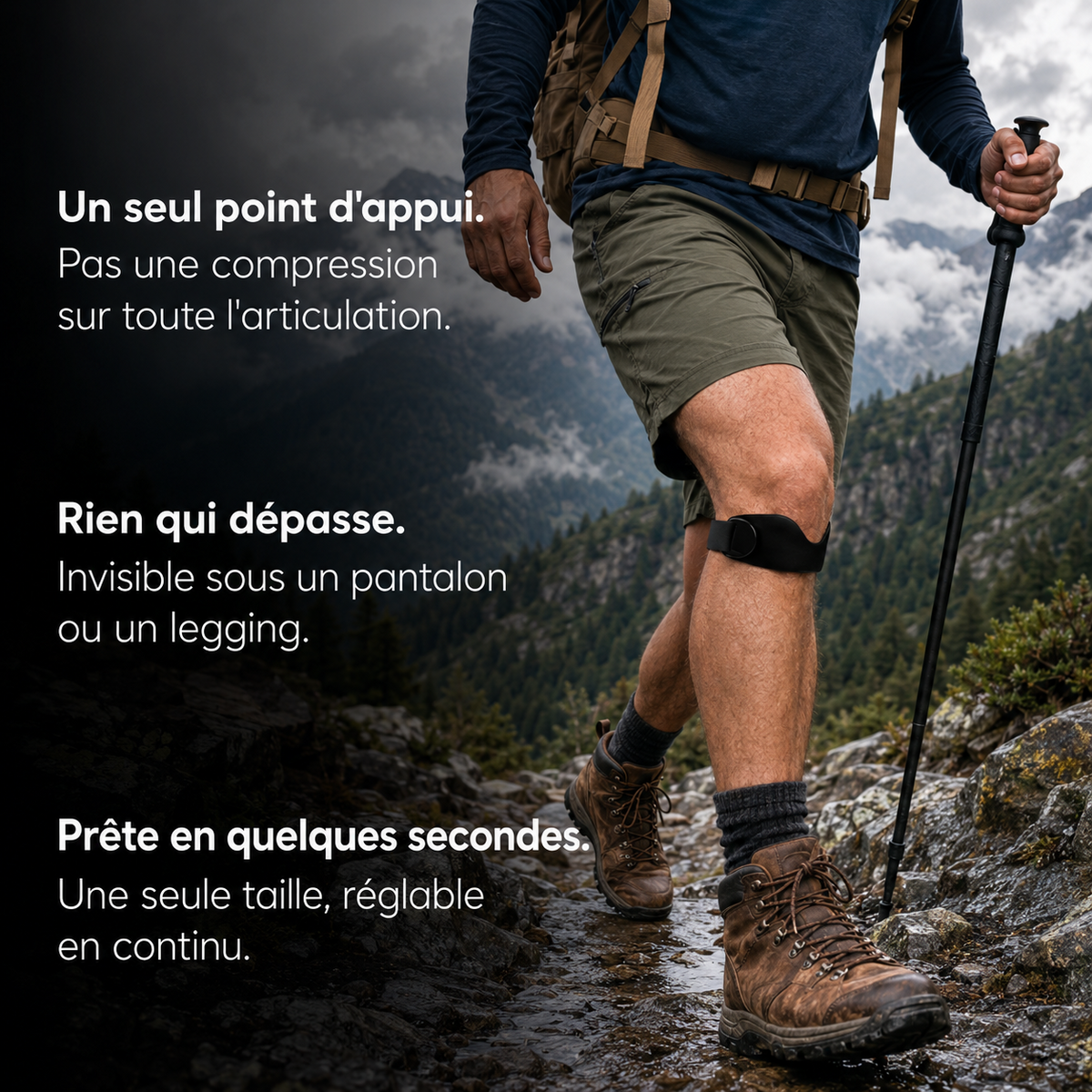 Kneova en randonnee : un seul point d appui, rien qui depasse, prete en quelques secondes